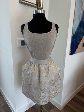 Aqua Mini Dress with Gold Embroidered Floral Skirt Size L